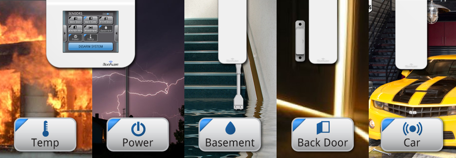 iText customizable system: temp, power, basement, back door, car